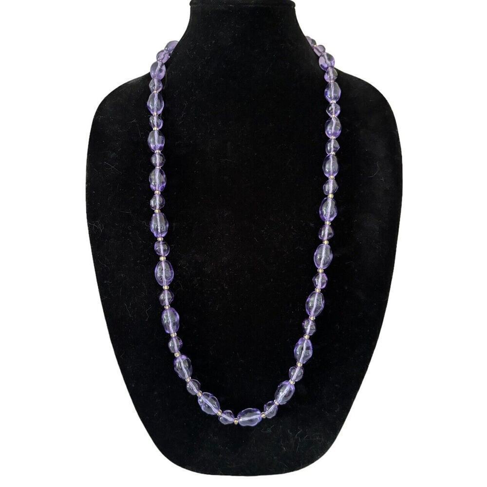 Joan Rivers Signed Gold Plated Purple Glass Bead 33" Necklace New Old Stock